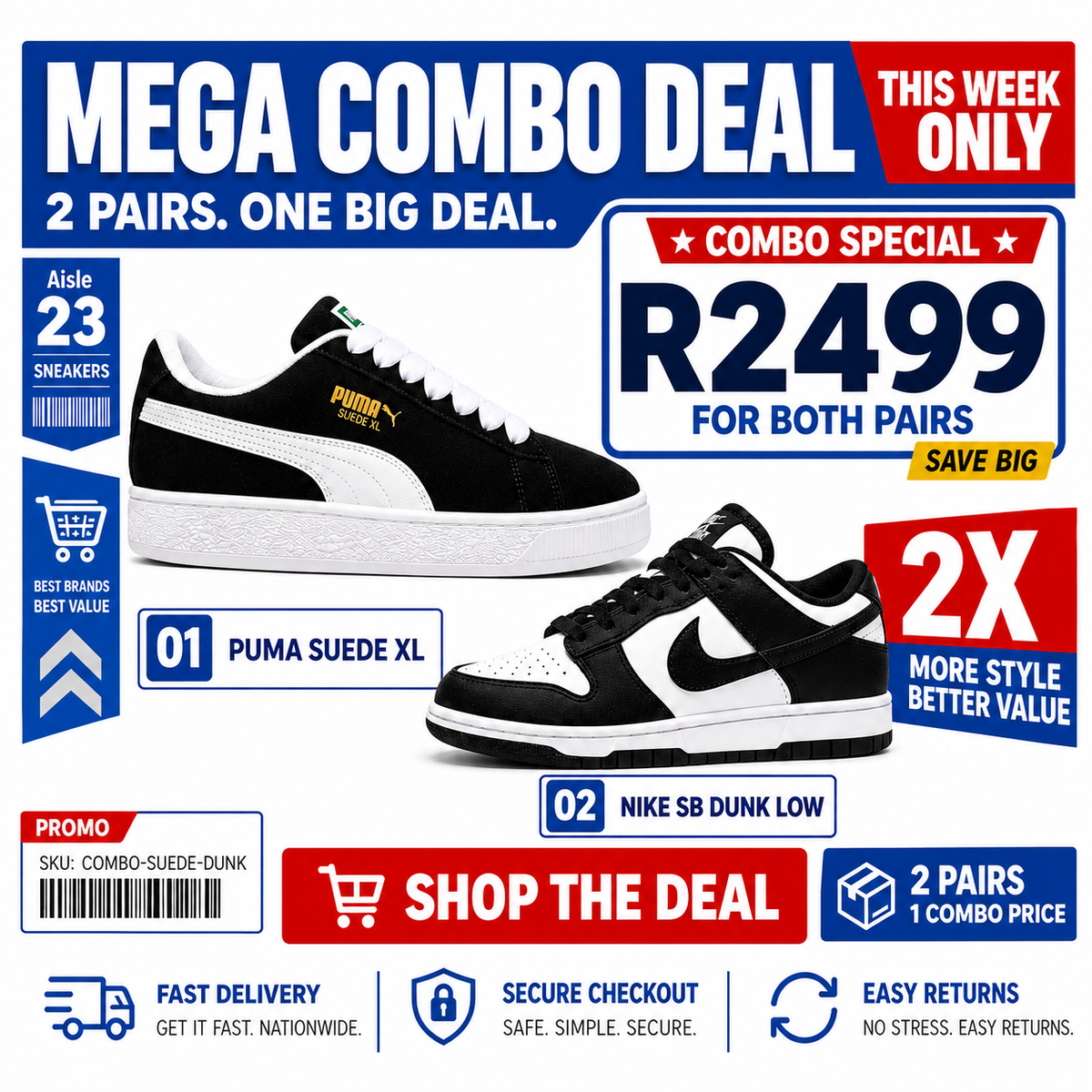 Puma Xl and Nike Dunk Lows Combo Deal